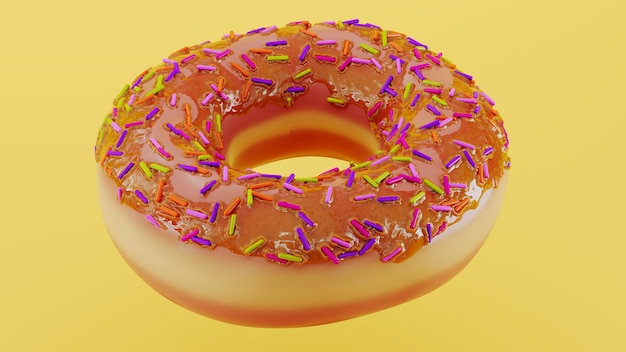 3D render of Chocolate donut or doughnut with sprinkles Big Chocolate Glazed Donut with Color Sprinkles on a colored background