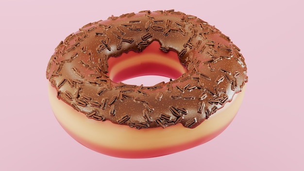 3D render of Chocolate donut or doughnut with sprinkles Big Chocolate Glazed Donut with Color Sprinkles on a white background