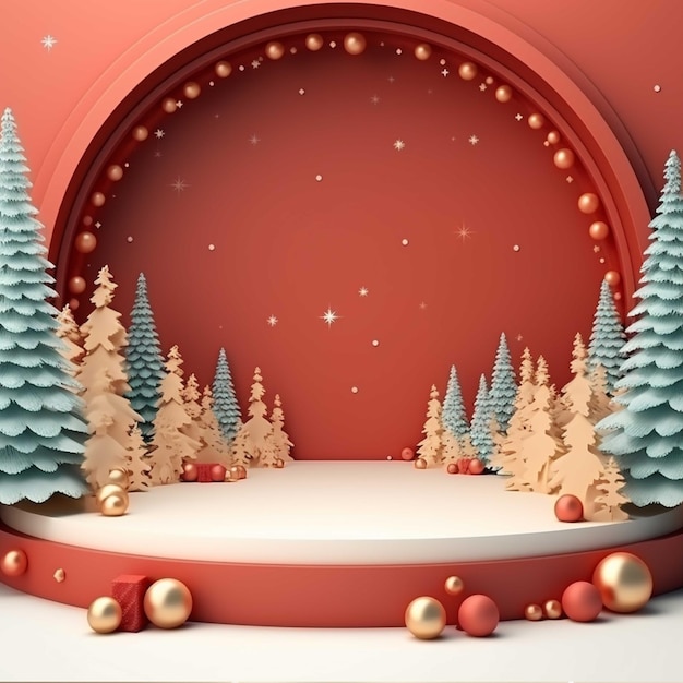 3d render of christmas background with podium and ornaments