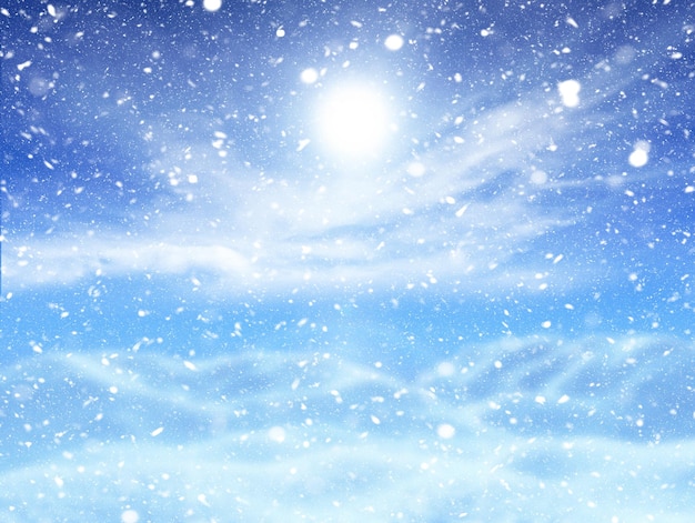 3D render of a Christmas background with snowy landscape