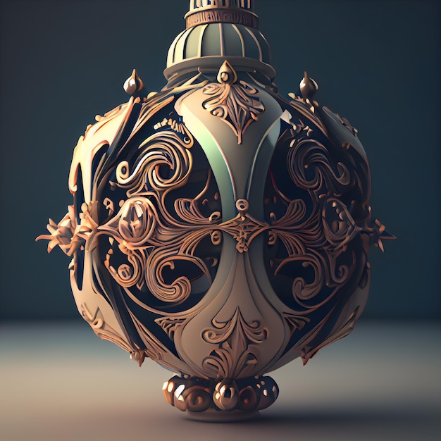 3d render of a christmas ball with gold ornaments