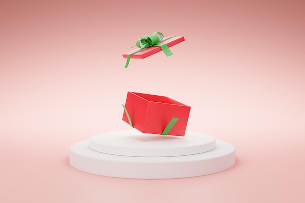 表彰台付きの 3 D レンダリング クリスマス ギフト ボックス