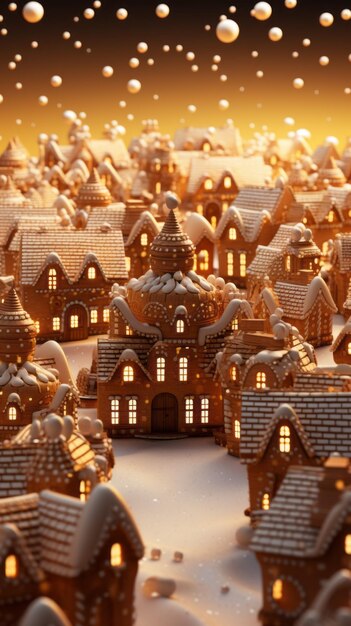 3D Render Christmas Gingerbread Houses