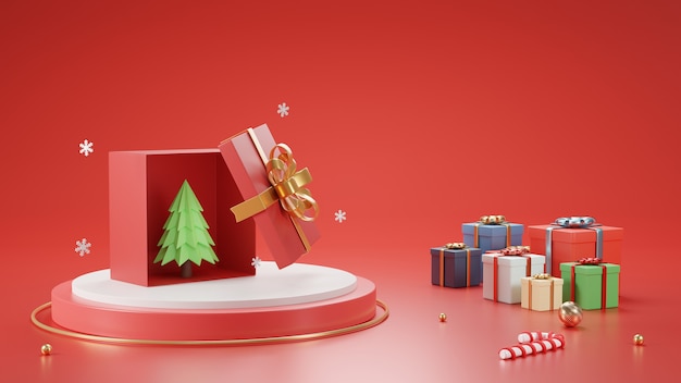 3Dレンダリングクリスマスと元日オープンギフトボックス