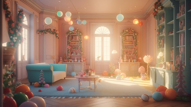 3D render Christmas rooms Generative AI