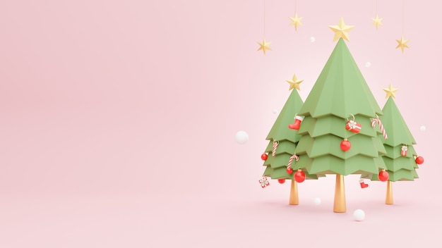 3d render of christmas tree with decoration