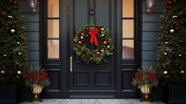 3d render of christmas wreath in front of the door Generative AI