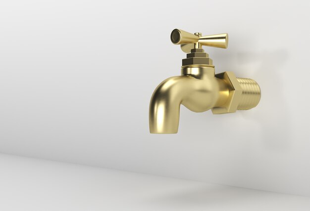 3D Render Chrome Tap with a water stream isolated on white 3d illustration.