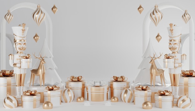 3D render cilinder podium in kerstmis Kerstman en kerstboom geschenkdozen lint product parfum promotie verkoop presentatie cosmetica op achtergrondkleur