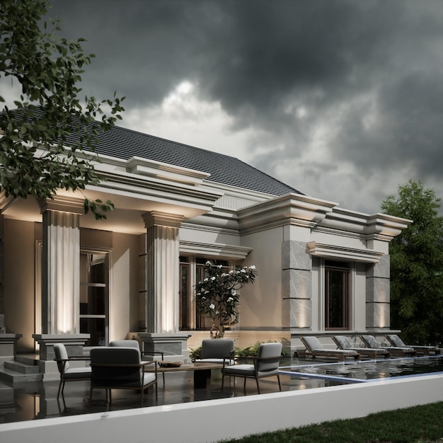 Photo 3d render classic house design