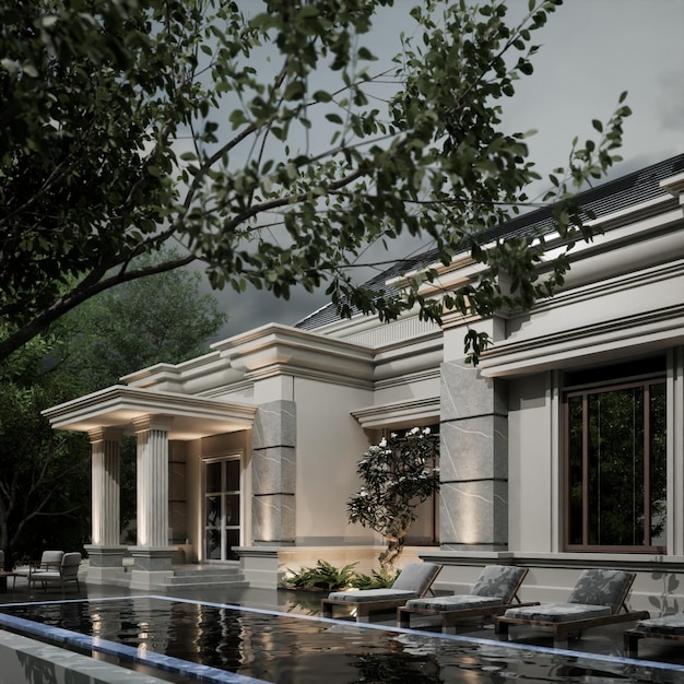 Photo 3d render classic house design