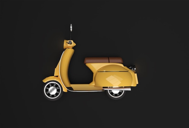 3D Render Classic Motor Scooter, вид сбоку на черном фоне