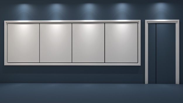 3d render of classrooms and blank whiteboards in blue tones