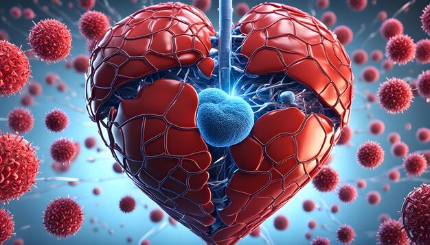 男性の心臓に感染する感染細胞を示す臨床基礎の3Dレンダー