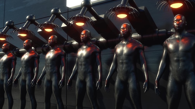 3D render Cloning humanoid figures