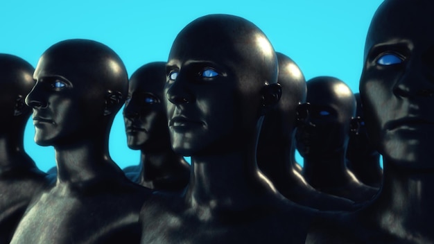 3D render Cloning humanoid figures