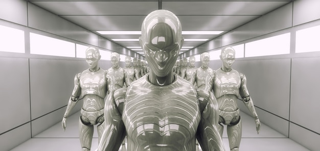Photo 3d render. cloning humanoid figures