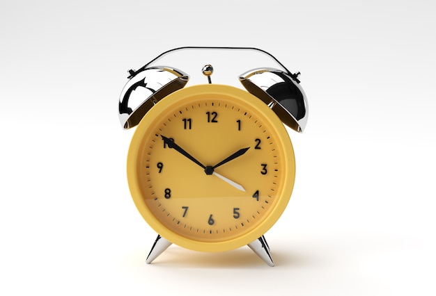 3D Render Close up alarm clock on White background Design.