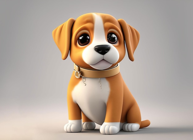 3D render closeup of a cute baby dog on white background