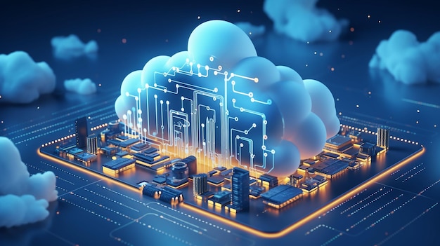 3D render of cloud computing network Digital technology concept