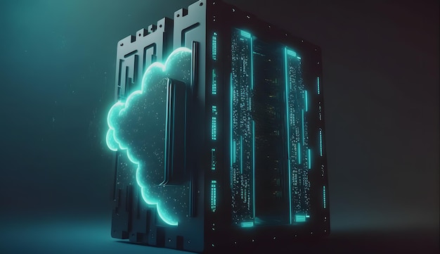 3D render of cloud server with futuristic design and stylized as computer CGI in Cinema 4D