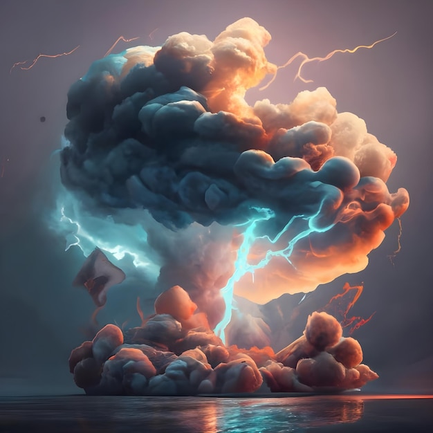 3d render of cloud with lighting ai generated