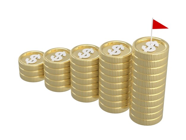 3d render of coin stacks with flag