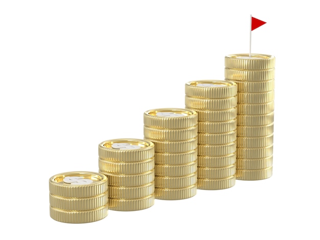 3d render of coin stacks with flag