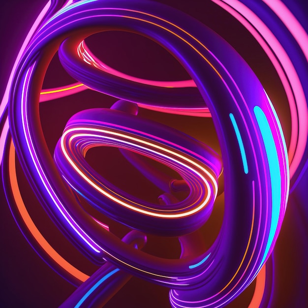 Photo 3d render colorful background with abstract shape glowing in ultraviolet spectrum curvy neon lines