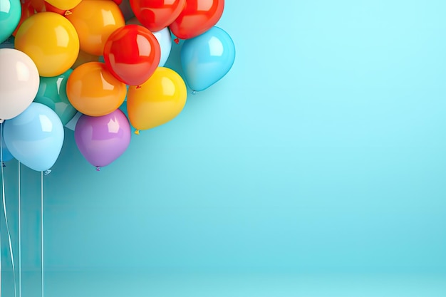 3d render of colorful balloons on blue background with space for text Bunch of bright balloons and space for text against color background AI Generated