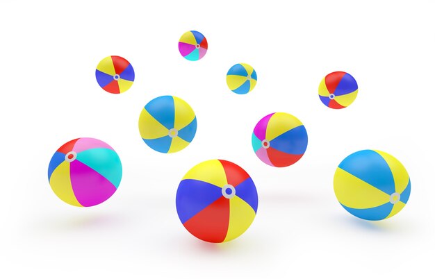 3d render colorful beach balls isolated on white background