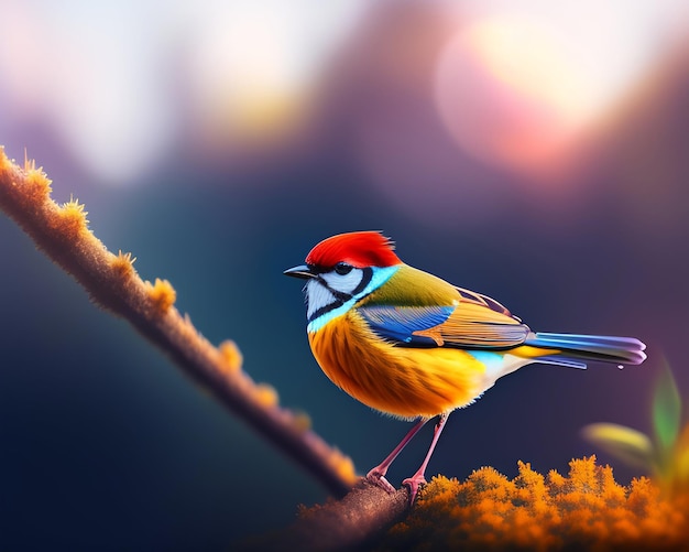 3d render of a colorful bird on a background of nature