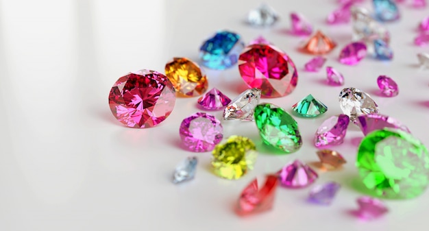 3D render of Colorful Gemstones on white background