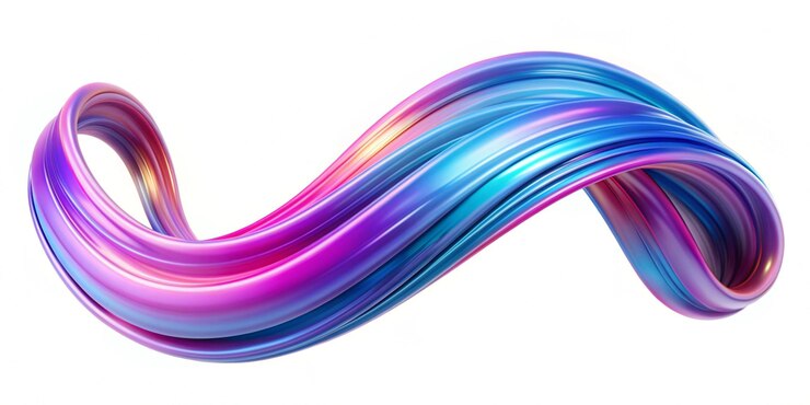 Photo 3d render colorful holographic swirl brush sroke isolated on a white background artistic abstract iridescent 3d pink blue and violet paintbrush illustration presentation spiral ribbon