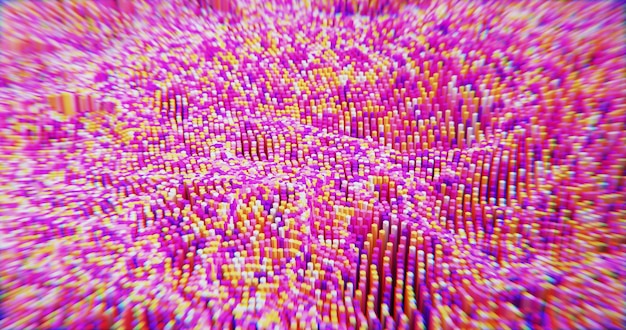 3d render of colorful micro hexagons in a random pattern grid Big data or artificial intelligence computing conceptfuturistic technological background floating circuits charts digits elements