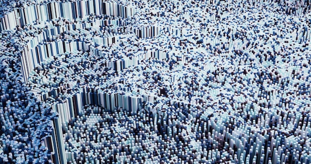 3d render of colorful micro hexagons in a random pattern grid big data or artificial intelligence computing conceptfuturistic technological background floating circuits charts digits elements