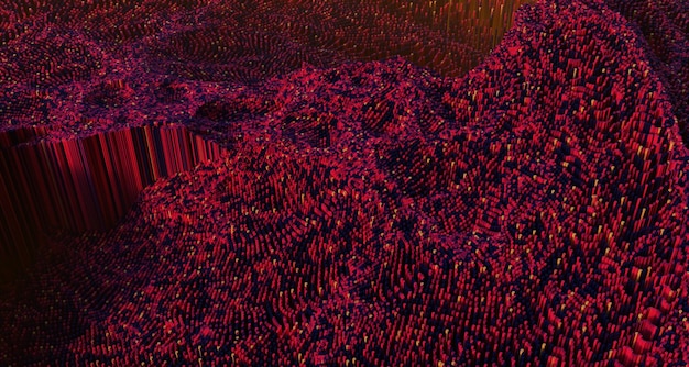 3d render of colorful micro hexagons in a random pattern grid big data or artificial intelligence computing conceptfuturistic technological background floating circuits charts digits elements