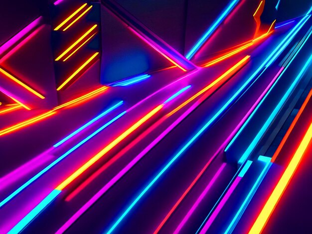 Foto 3d render colorful neon lines glowing in the dark abstract minimalist geometric background futuristi