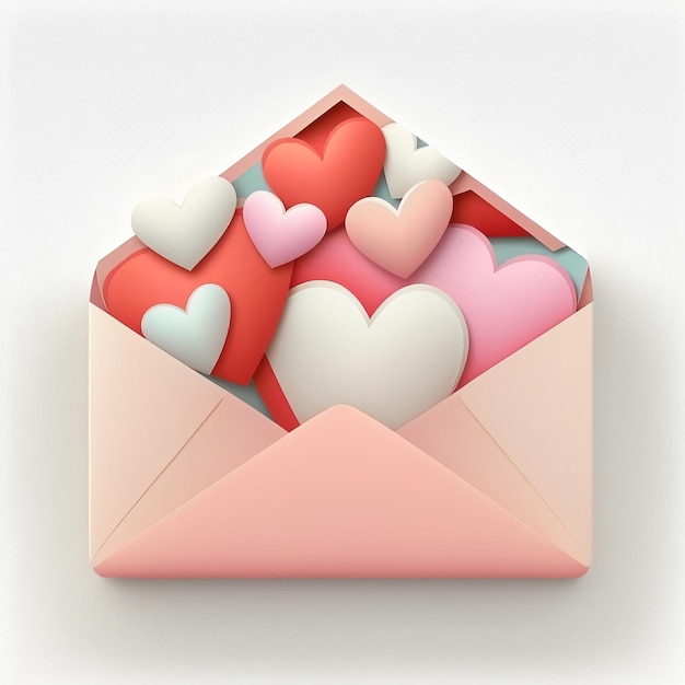 3D Render Colorful Paper Hearts Inside Envelope