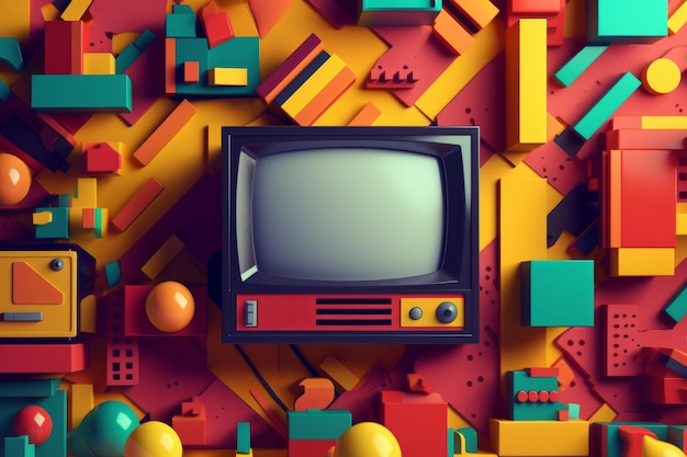 Photo 3d render colorful retro vintage abstract remix design background