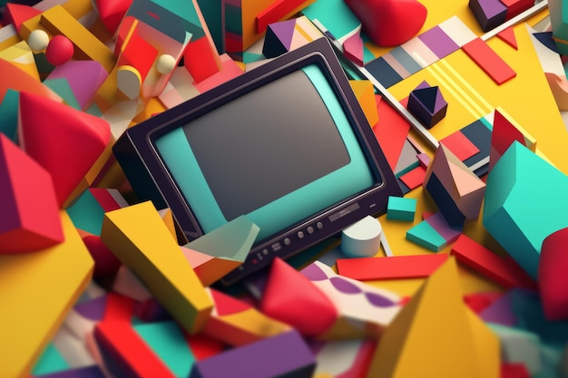 Photo 3d render colorful retro vintage abstract remix design background