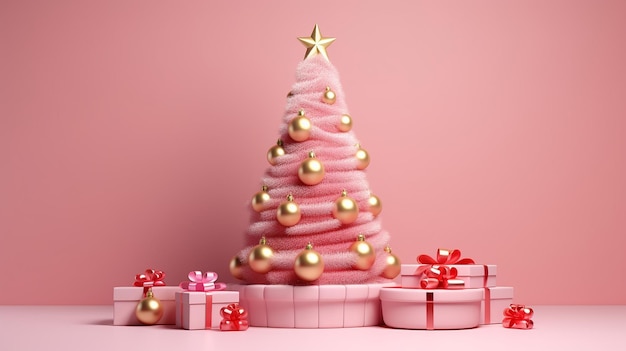 3d render composition Christmas tree with presents generative ai