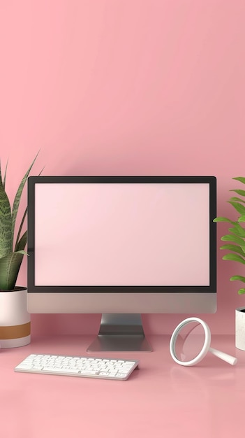 3D render computer zoekbalk pointer op desktop