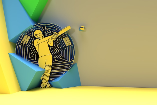 3d render concept of batsman playing cricket - championship, 3d\
art design poster illustration.