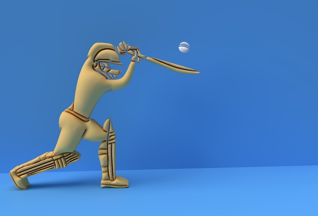 3D Render Concept of Batsman Playing Cricket - Scene for Display Championship Trophy Cup, 3D art Design Poster illustration.