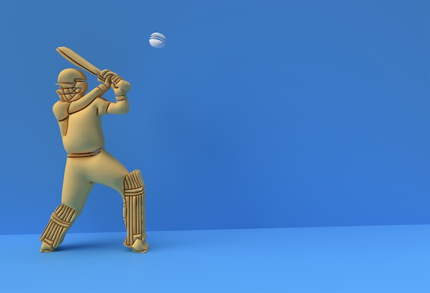 Concetto di rendering 3d di battitore che gioca a cricket - scena per la coppa del trofeo del campionato di visualizzazione, illustrazione di poster di design artistico 3d.