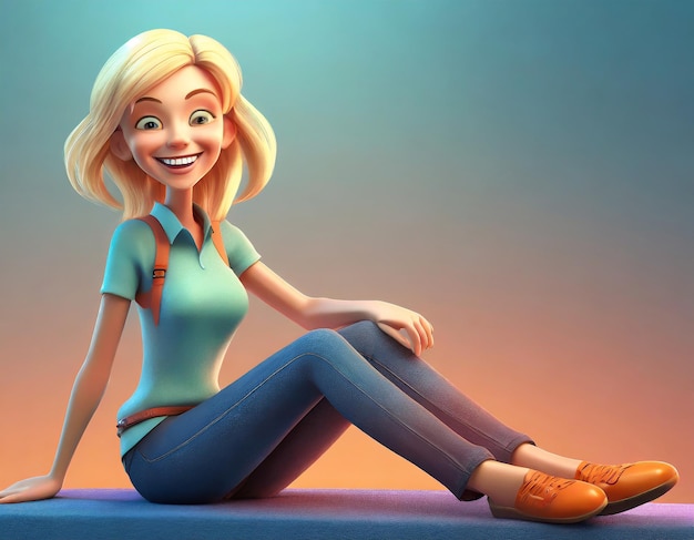 3D render Concept of Happiness met een persoon die goed zit