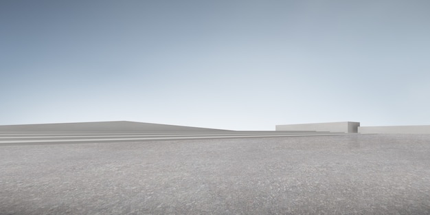 3d render of concrete block, building shape with empty cement floor.