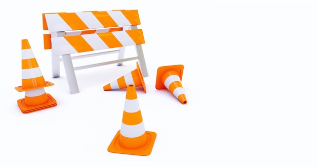 3d render of Under construction with traffic cones isolated on white background