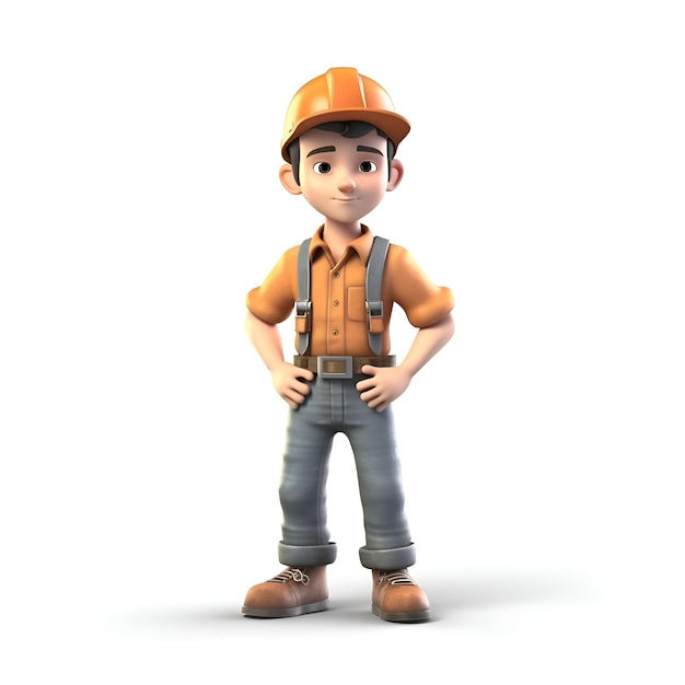3D-рендер строительного работника с шлемом и комбинезоном